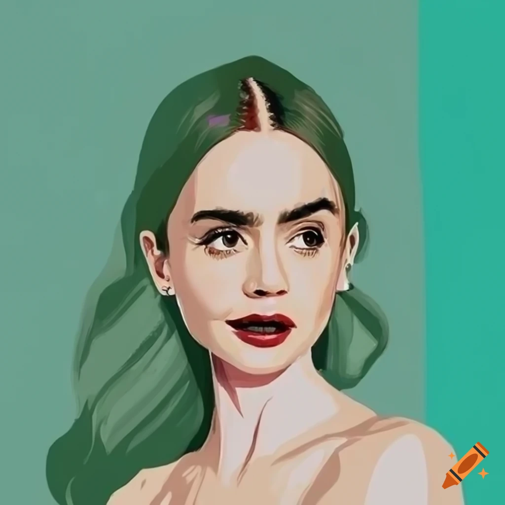 Lily Collins In A Modern Simple Illustration Style Using The Pantone Spring Fashion Color