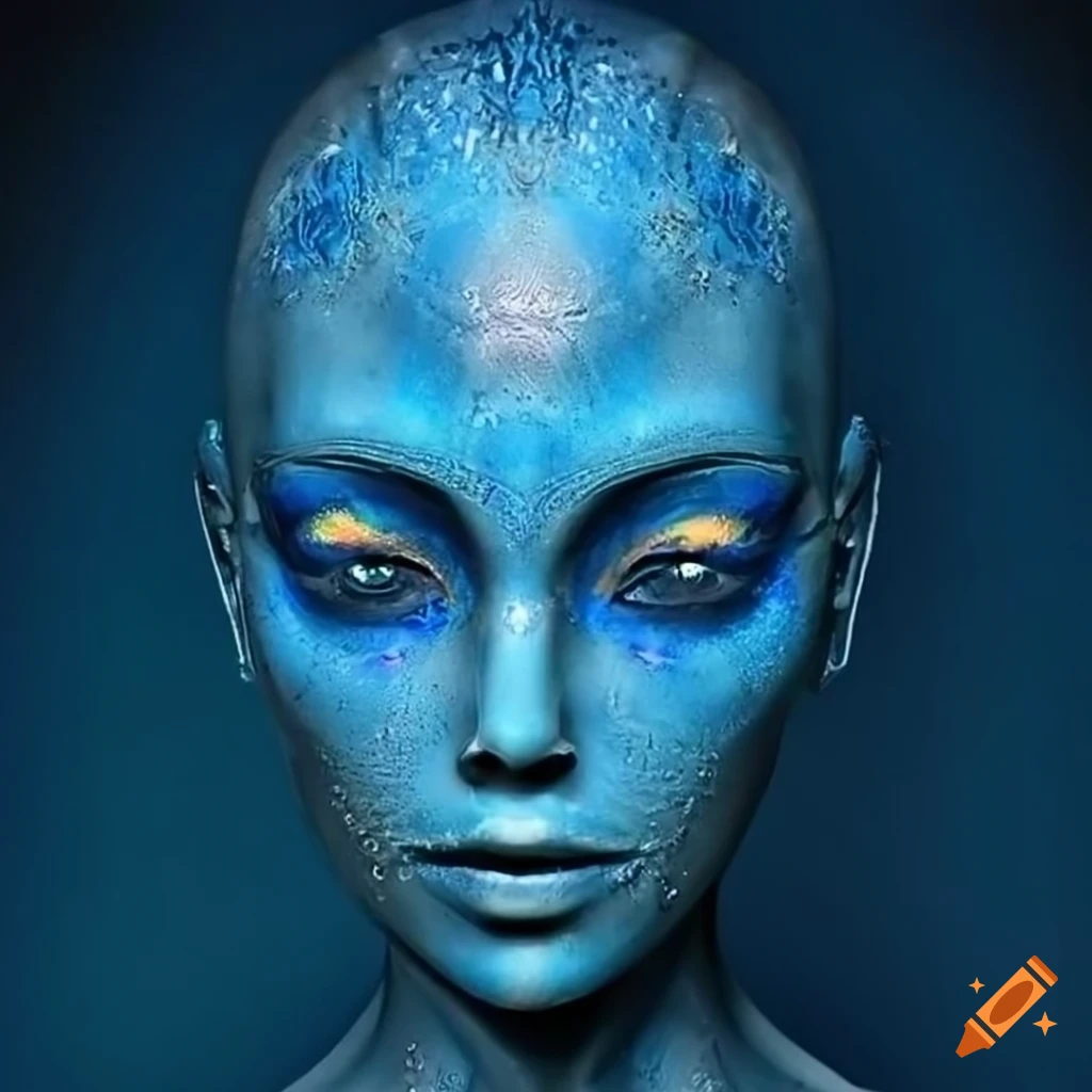 Image Of An Alien Woman With Blue Skin And Opal Like Eyes On Craiyon