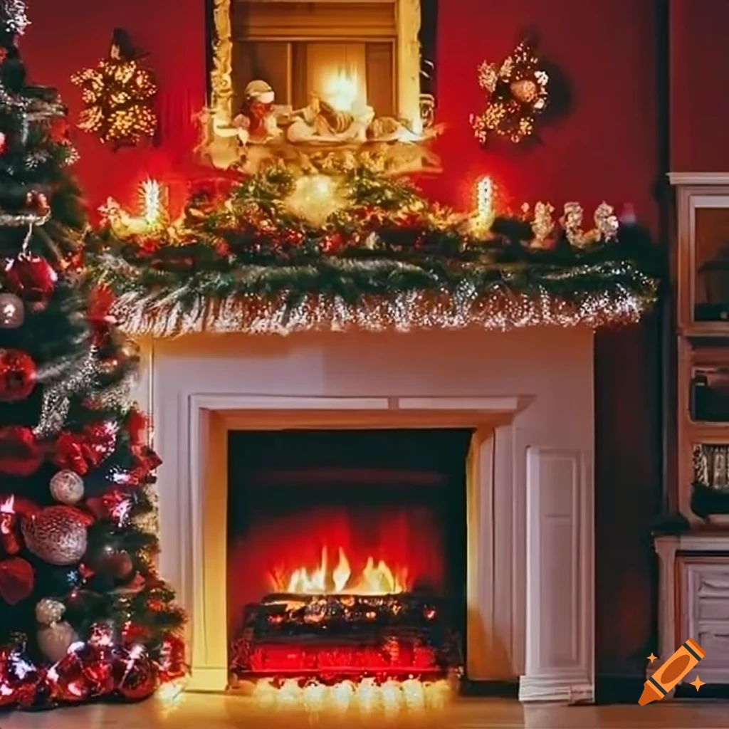 Festive Fireplace With Christmas Decorations On Craiyon