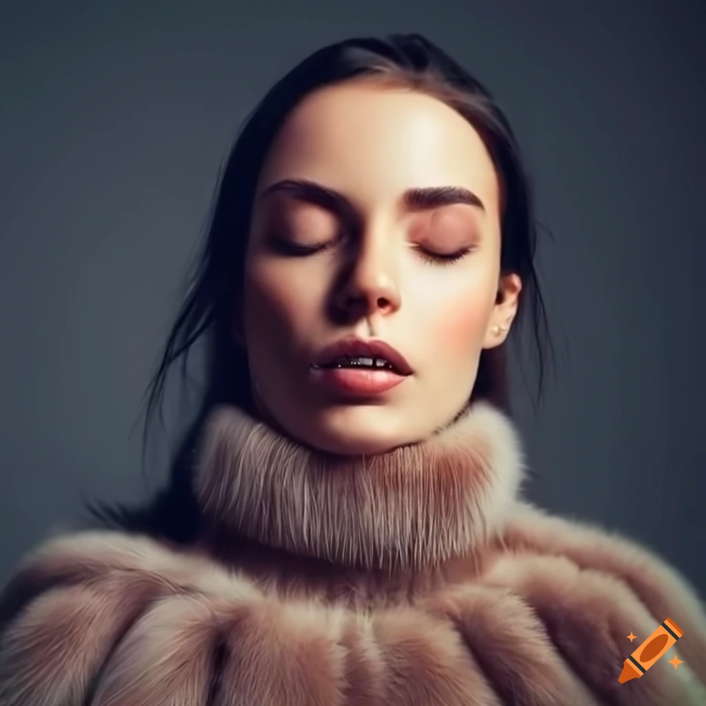 Portrait Of A Woman With Closed Eyes Wearing A Fur Sweater On Craiyon