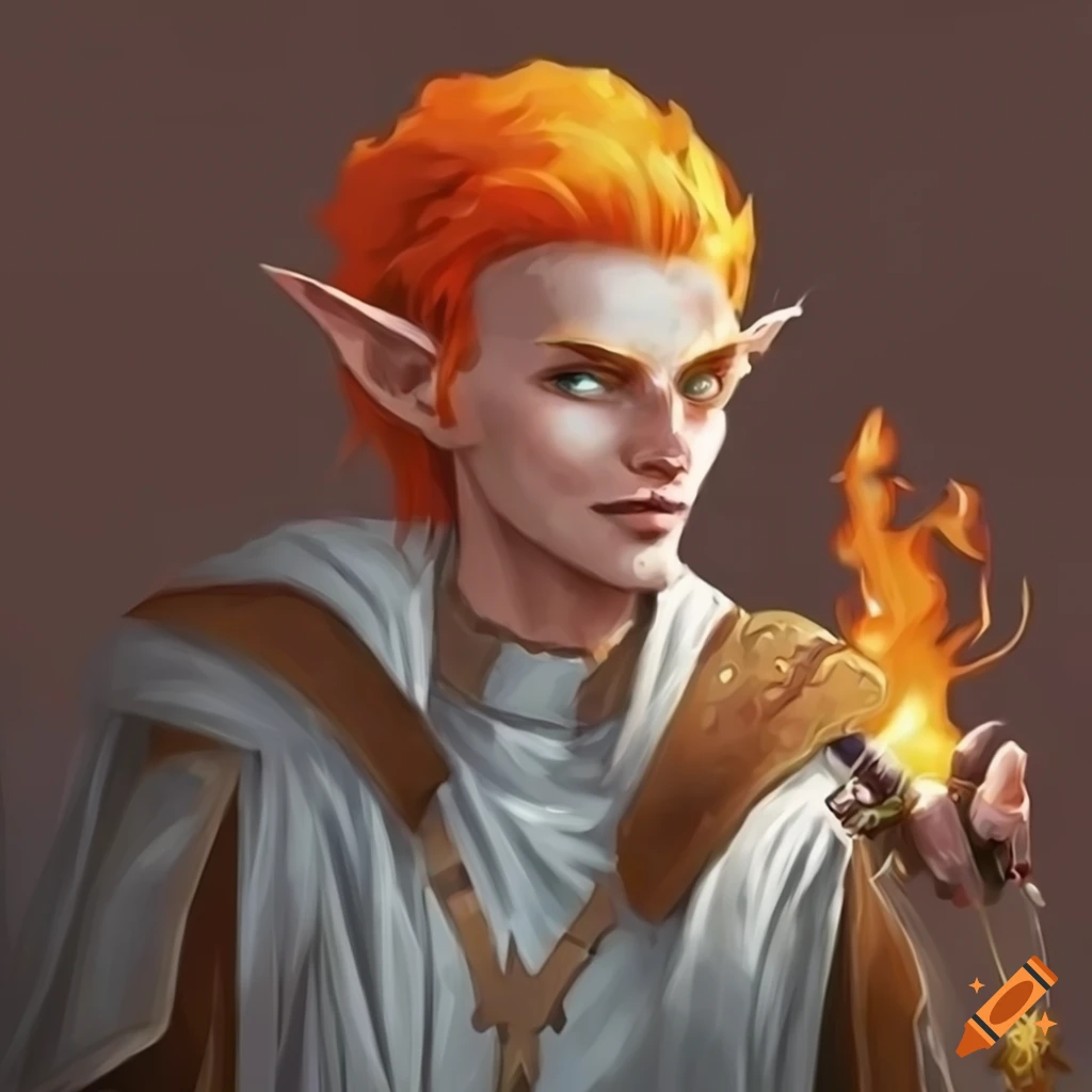 Portrait Of A Cheerful Half Elf Man With Fiery Hair On Craiyon