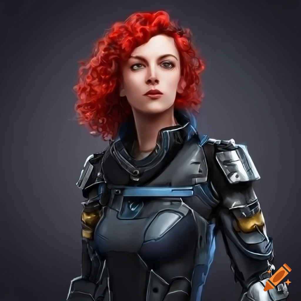 Sci Fi Navy Officer With Red Curly Hair In Armor On Craiyon