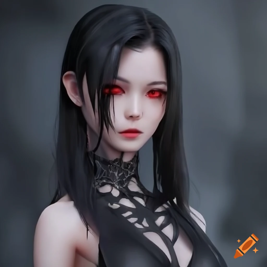 Character Design Of A Black Dragon Girl With Red Eyes On Craiyon