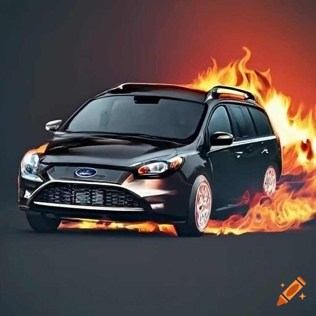 Black Ford Focus Station Wagon Driving Through Flames On Craiyon