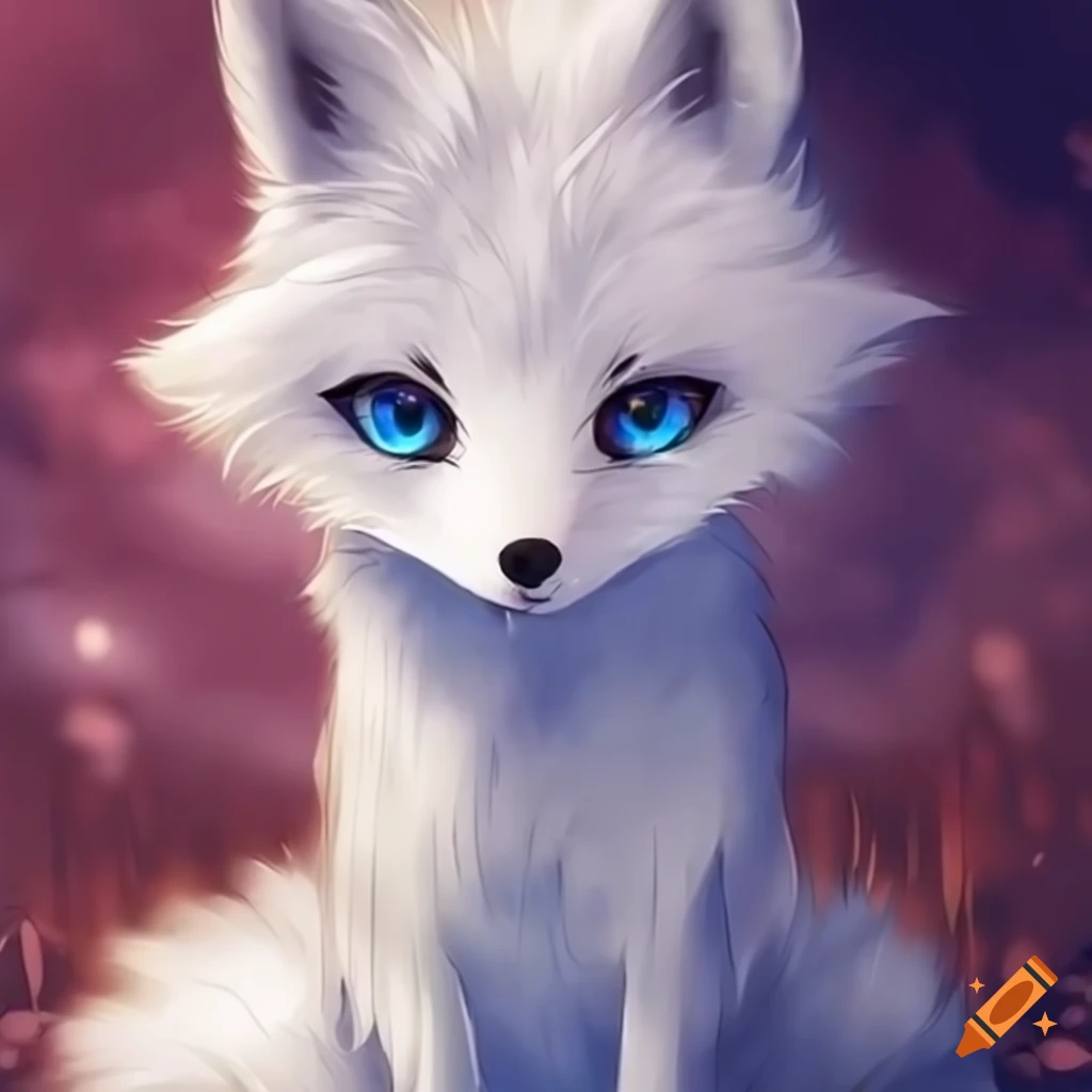 Cute white anime fox with blue eyes on Craiyon