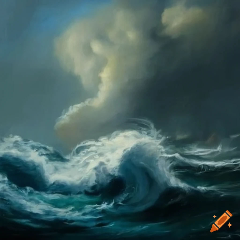 AI generated Old ship in stormy sea with storm waves. 3d