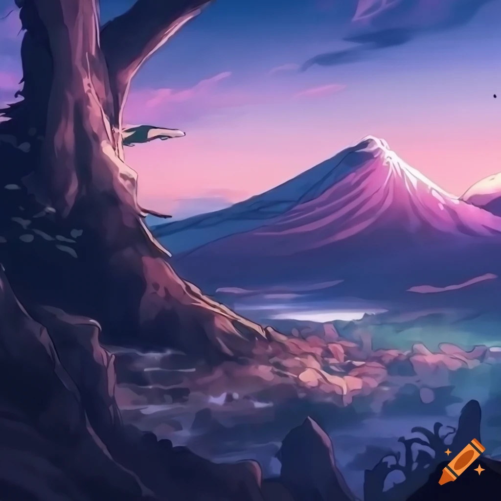 Mountains during flowers blossom and sunrise, Flowers on the mountain  hills, Beautiful natural landscape at the summer time, Mountain-image anime  style v3 Stock Illustration | Adobe Stock