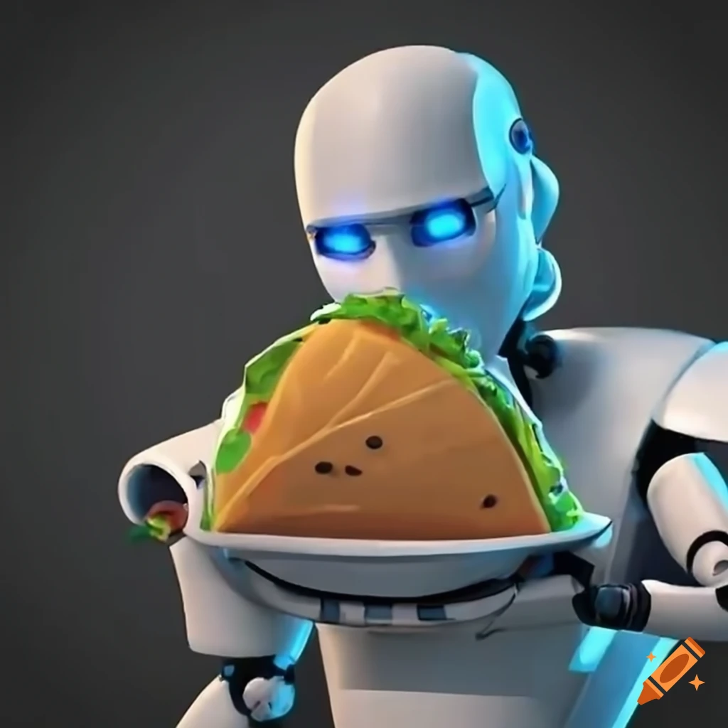 An arm robot cooking on a table preparing tacos in a food truck on Craiyon