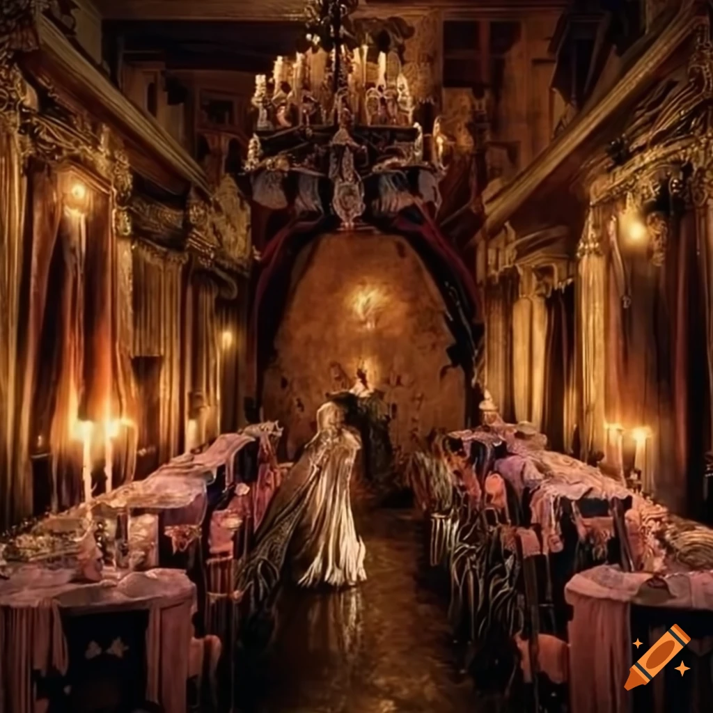 A massive masquerade ball in a medieval manor