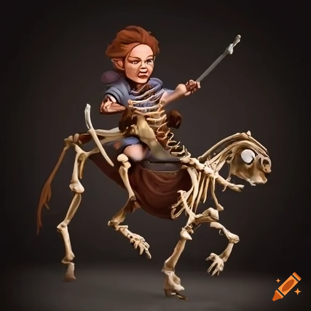 Skeleton Riding Animals Male halfling riding a skeleton horse on Craiyon