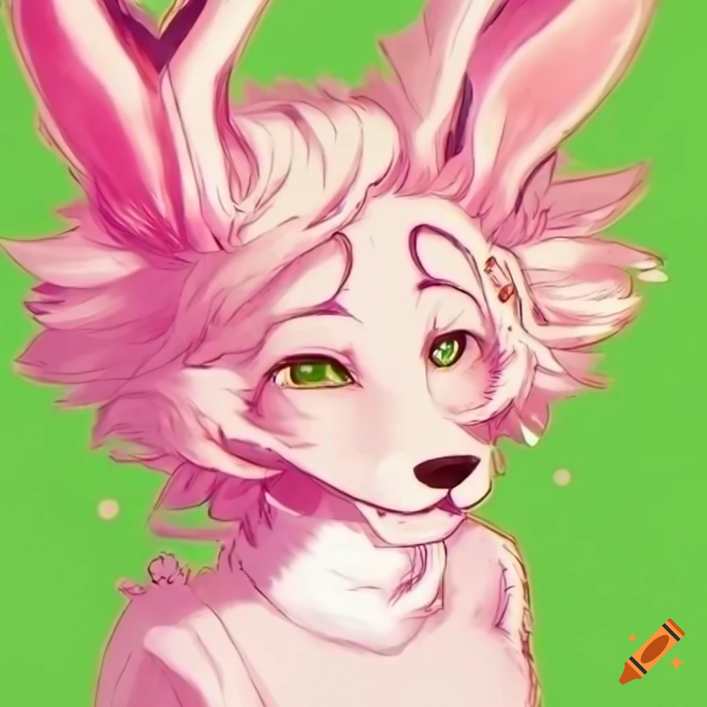Pink Beastars Pink, green, and white fursona art, cutesy anime style, beastars on Craiyon