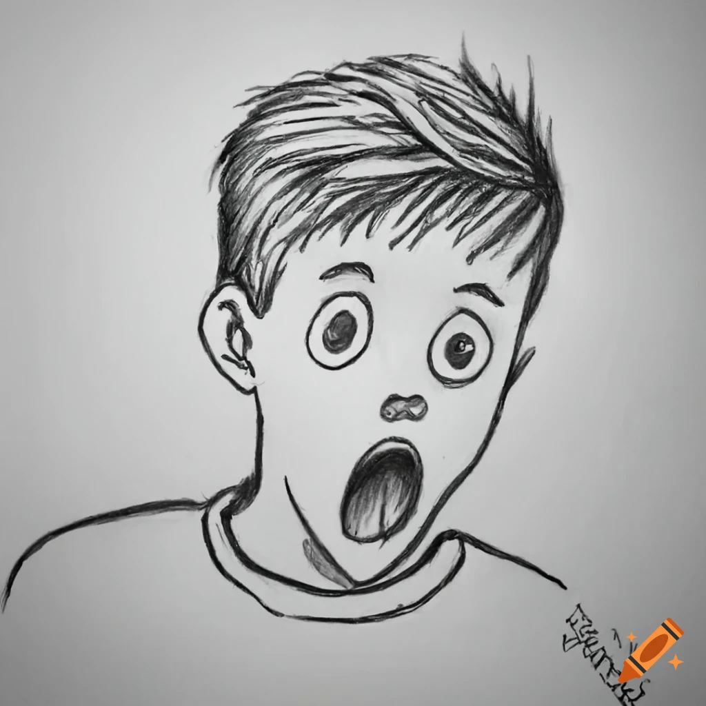 Cute boy drawing with a pencil black and white Vector Image