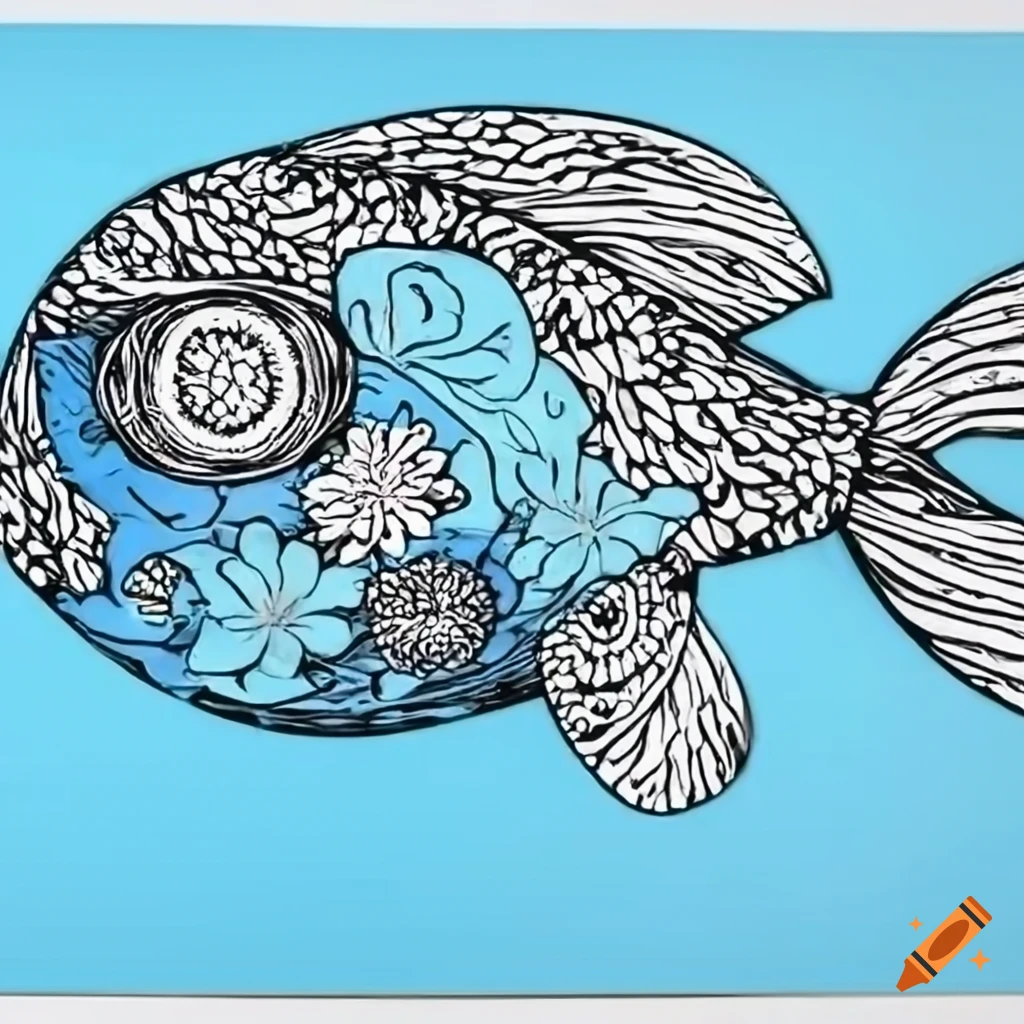A fish with flower patterns swimming in a blue water on Craiyon
