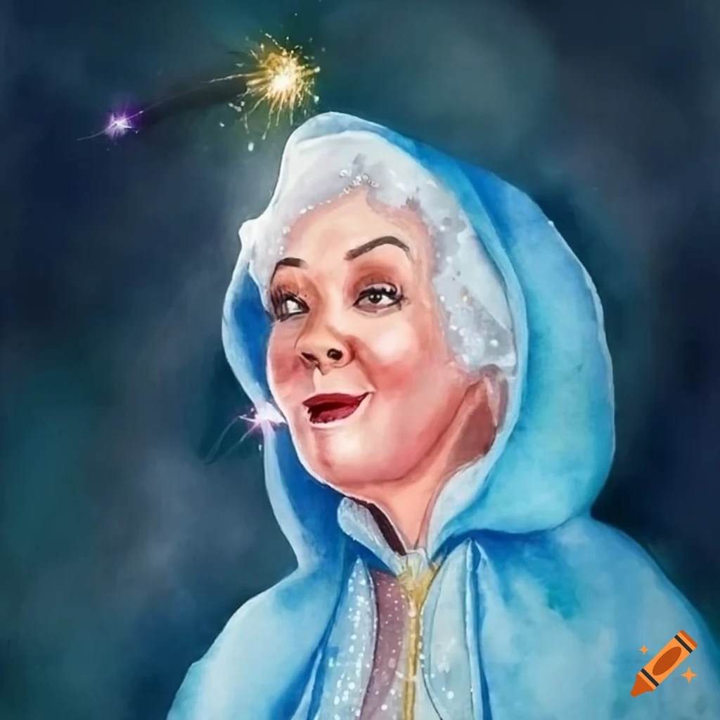 Cinderella's jovial plump white haired grandmotherly fairy