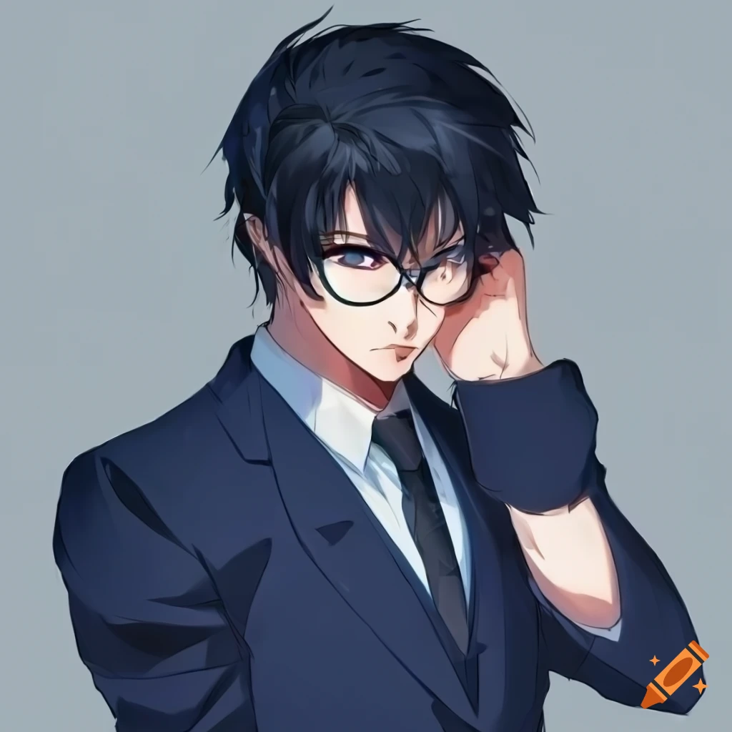 Anime guy with black hair and glasses