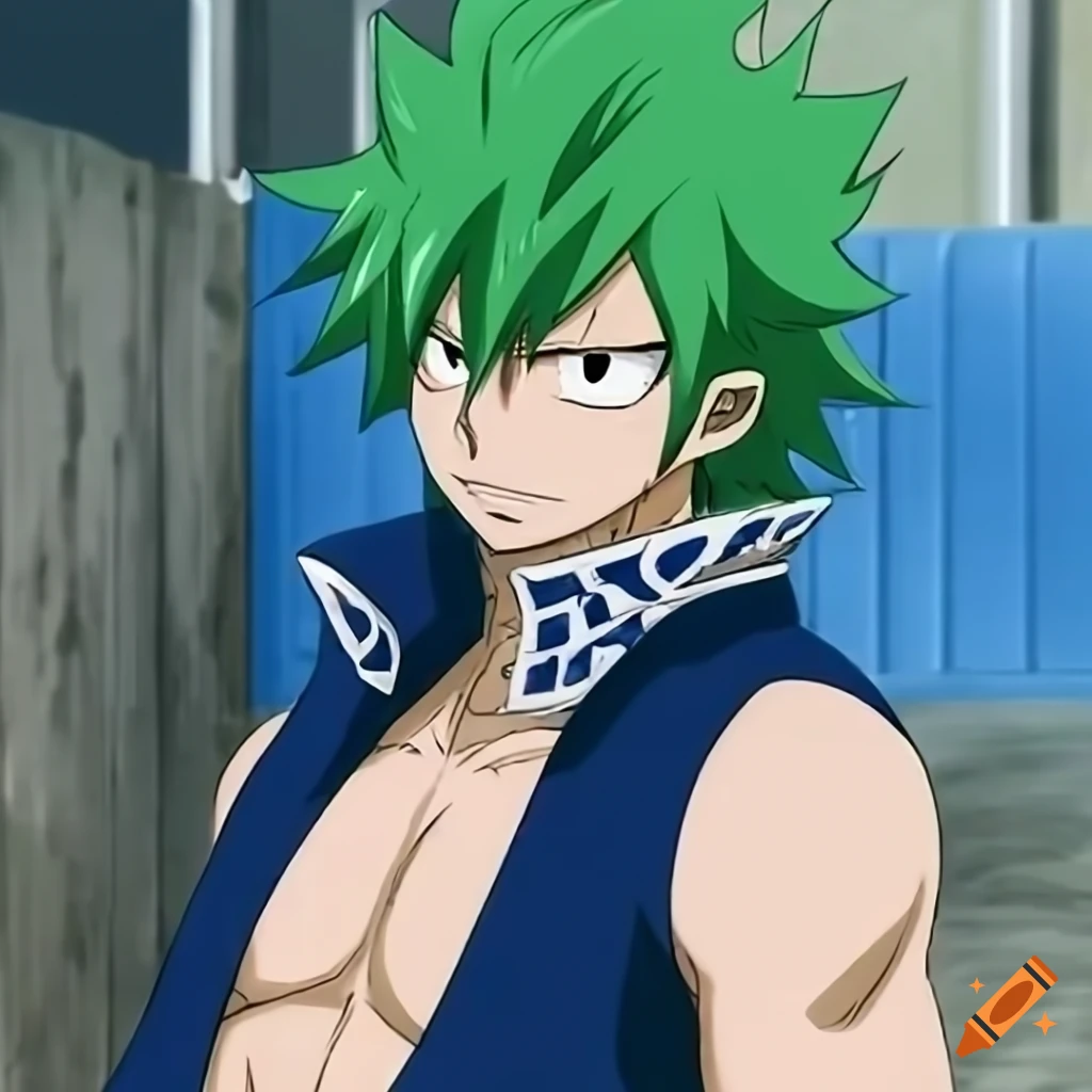 Fairy tail anime green hair man wearing black jacket