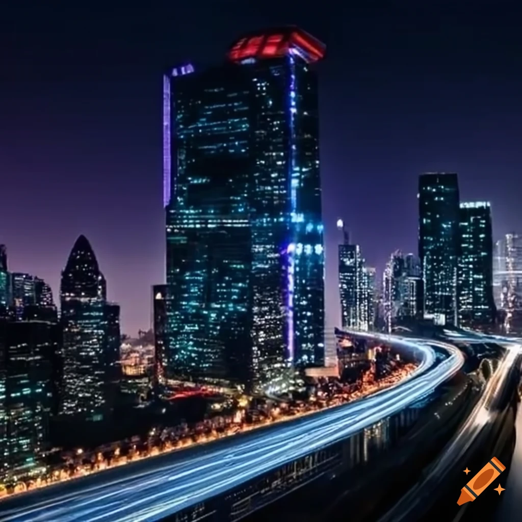 City stars skyscraper cars night