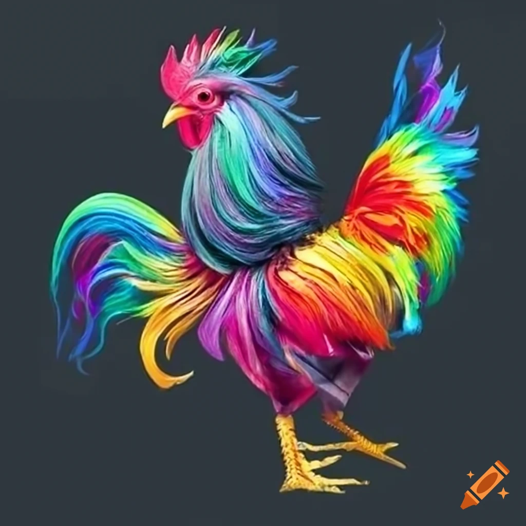 Rooster with rainbow hair on Craiyon