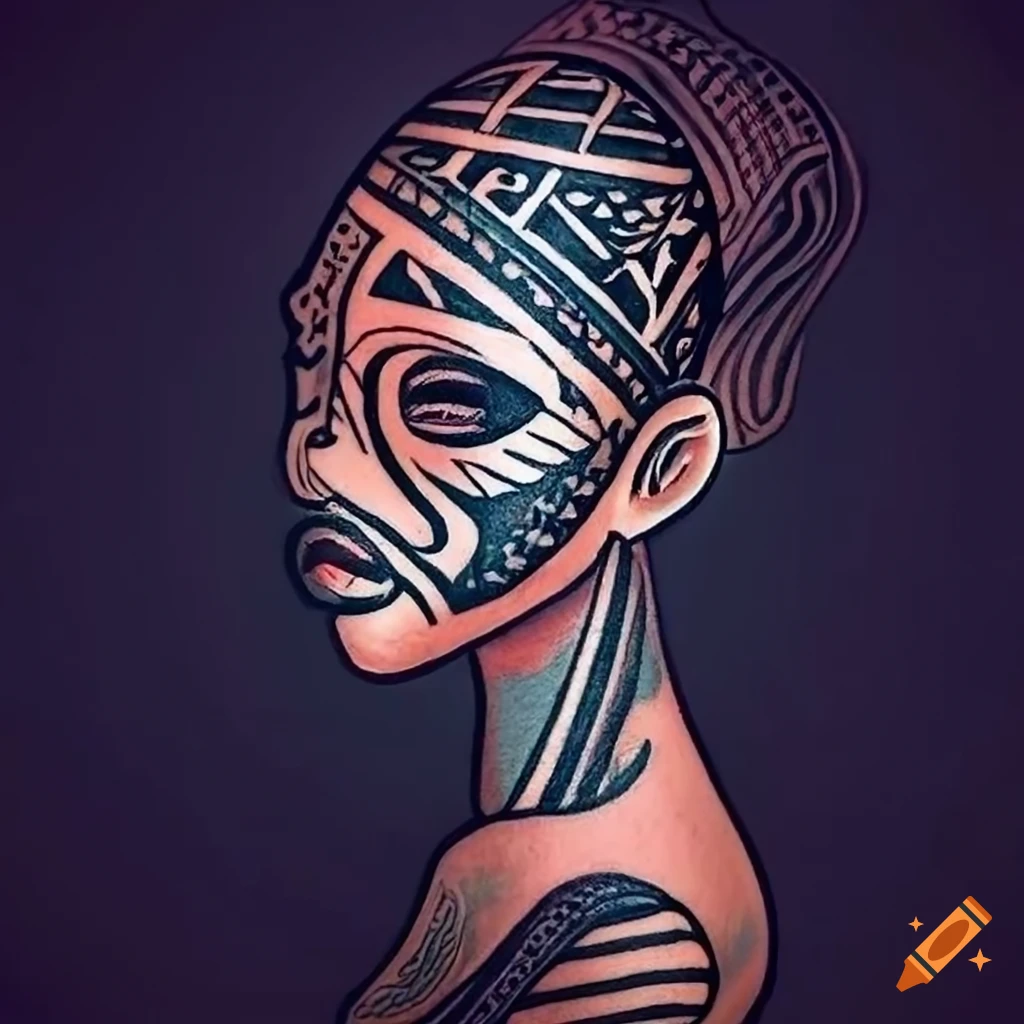 Premium Vector | Tattoo ornament with sun face maori style. african, aztecs  or mayan ethnic mask.
