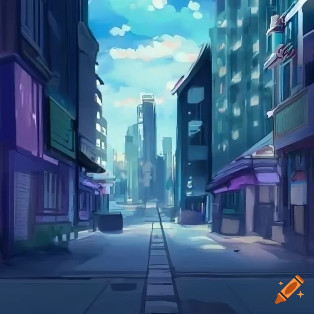 Visual novel background of a city street, clean, sunny, as a roblox gfx