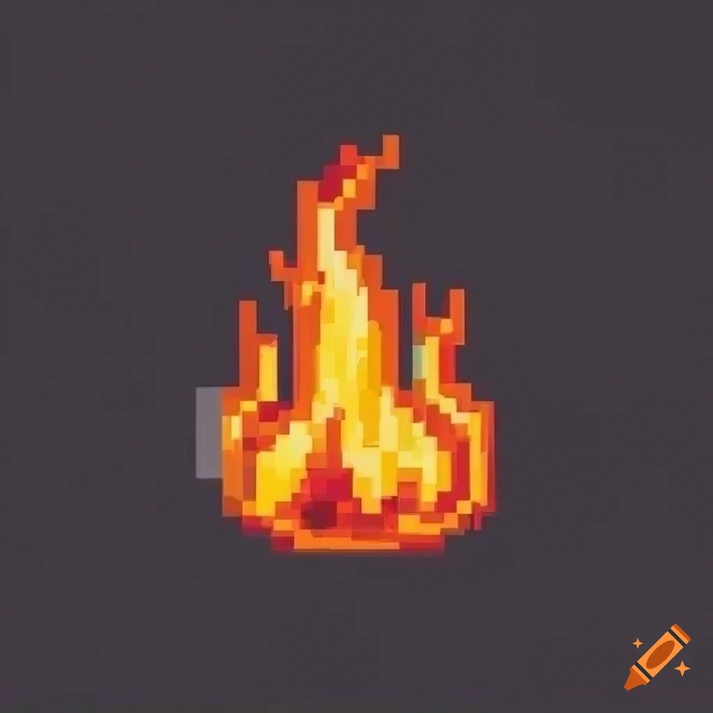 an 8-bit style logo of a flame, black background