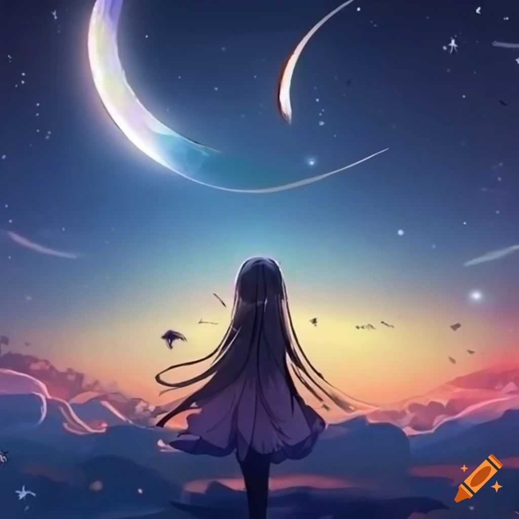 Starry Night Romance: Anime Couple Stargazing under Moonlight, Anime  Digital Art illustration for background wallpaper. Generative AI Stock  Illustration | Adobe Stock