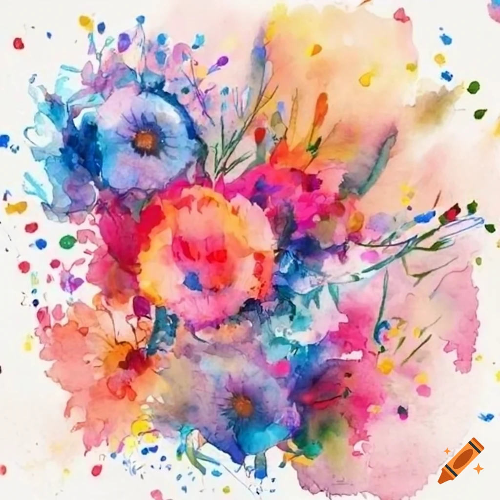 Many peone flowers in watercolor-style mixed with day-of-the-dead-style ...