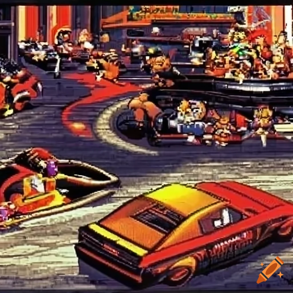 1990s box art for 'burnt rubber racing' videogame on sega genesis on Craiyon