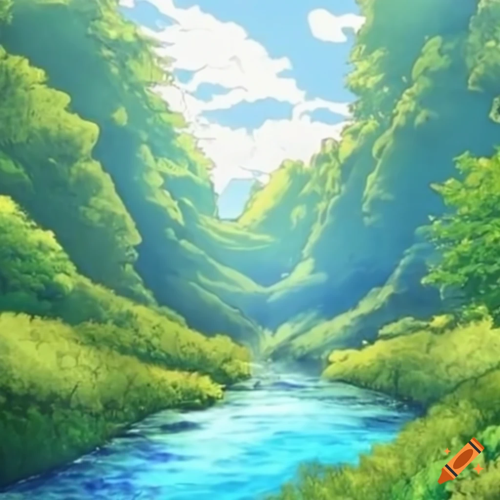 cute anime boy standing by a large river, digital art | Stable Diffusion
