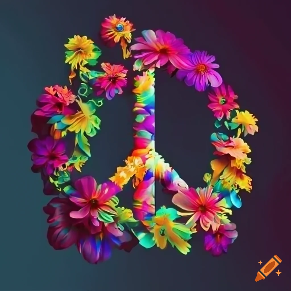 A Vibrant Floral Peace Sign On Black Background 