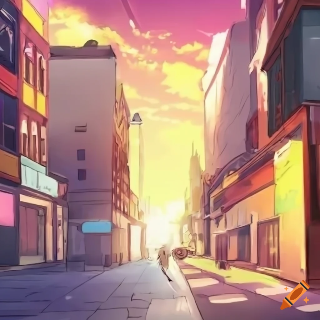 Visual novel background of a city street, clean, sunny, as a roblox gfx