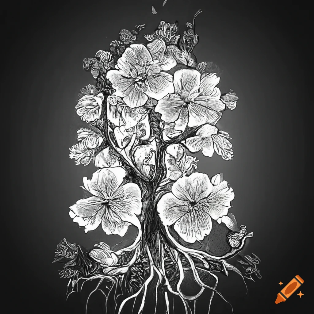 Floral Design Tree Cherry Blossom Branch - Trees For Drawing In Black And  White, HD Png Download - 606x750(#134521) - PngFind