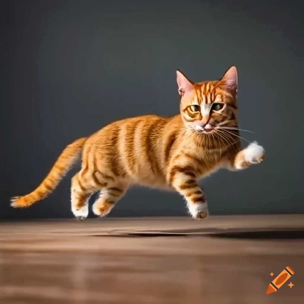 Orange cat jumping around