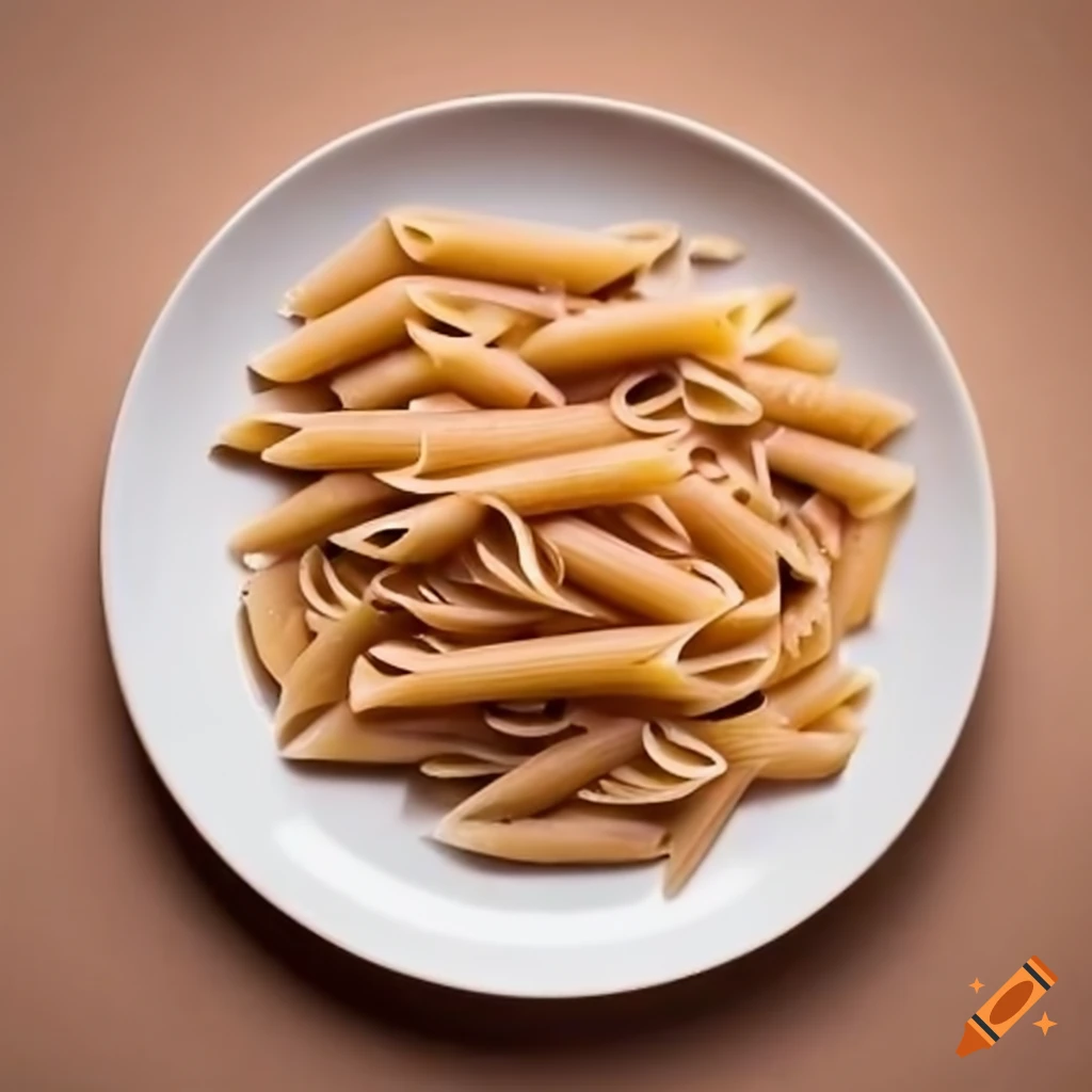 Brown rice penne pasta on a white plate