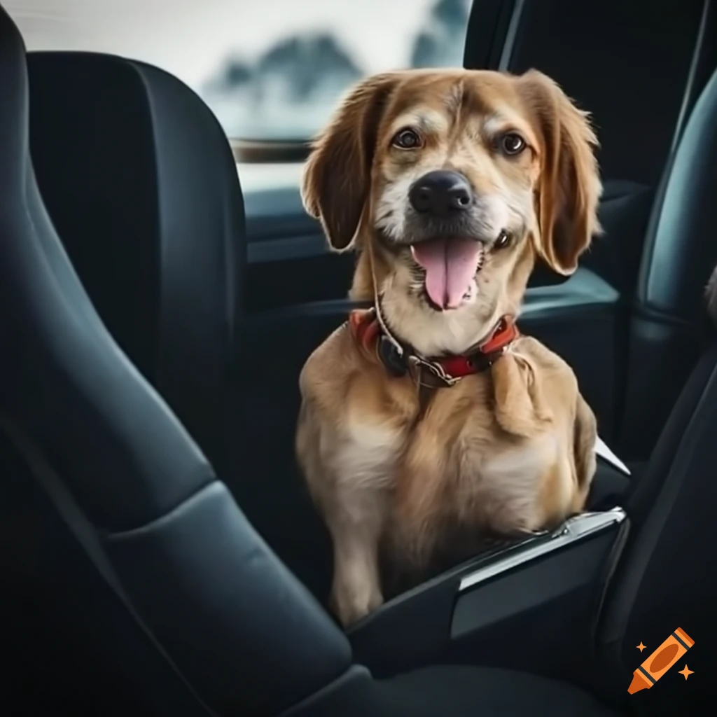 A dog travelling in car