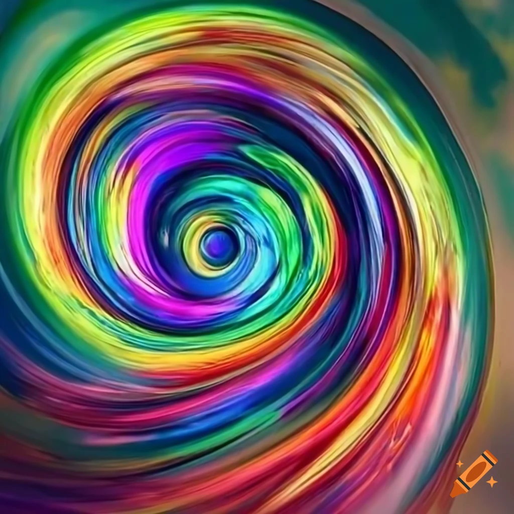 A rainbow colored fish in a vortex, realistic, swirling water, radiant ...