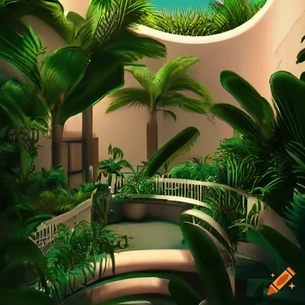 Miami inspired curved art deco house, artistic render, outdoor terraces