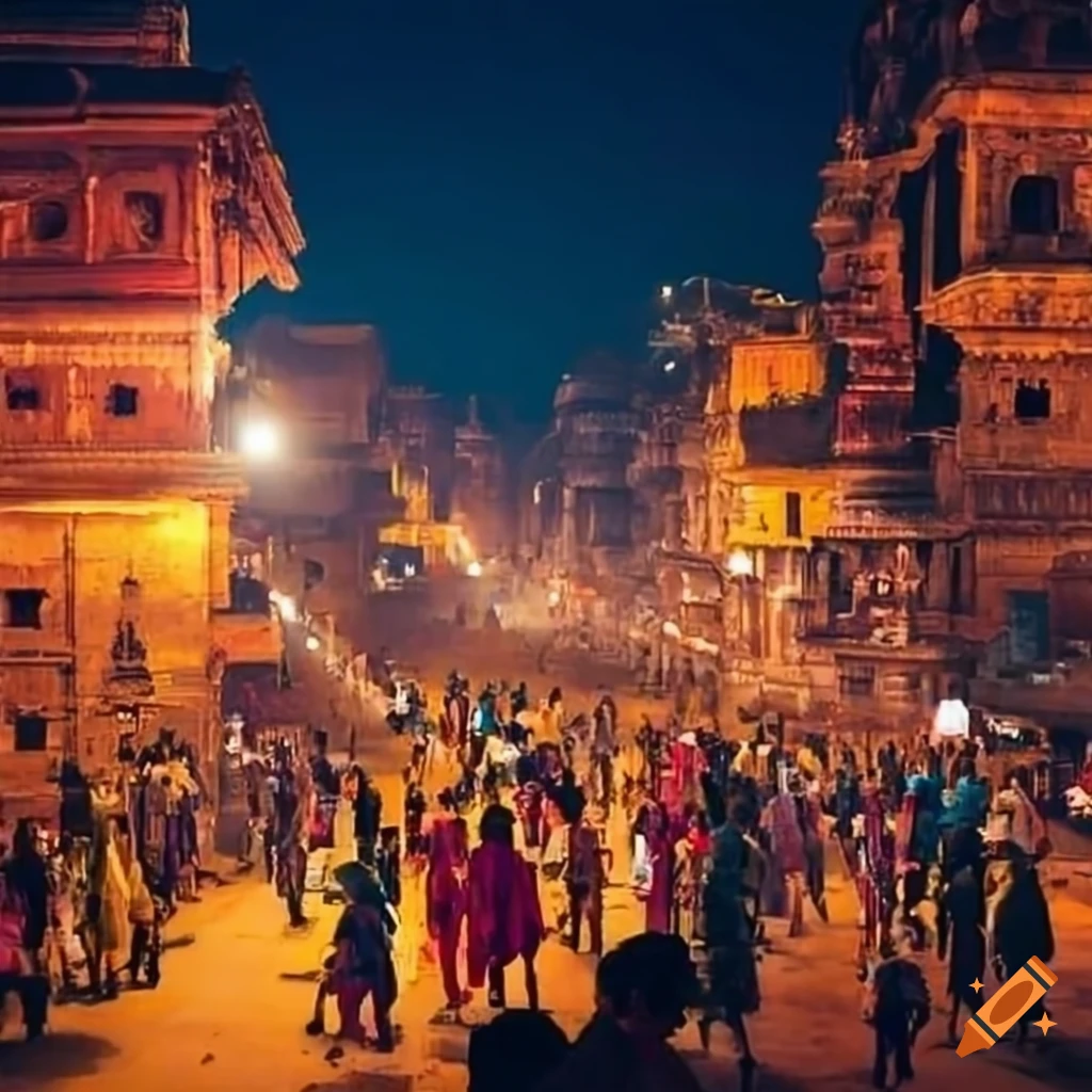 Crowd of people on the streets of banaras, india on Craiyon