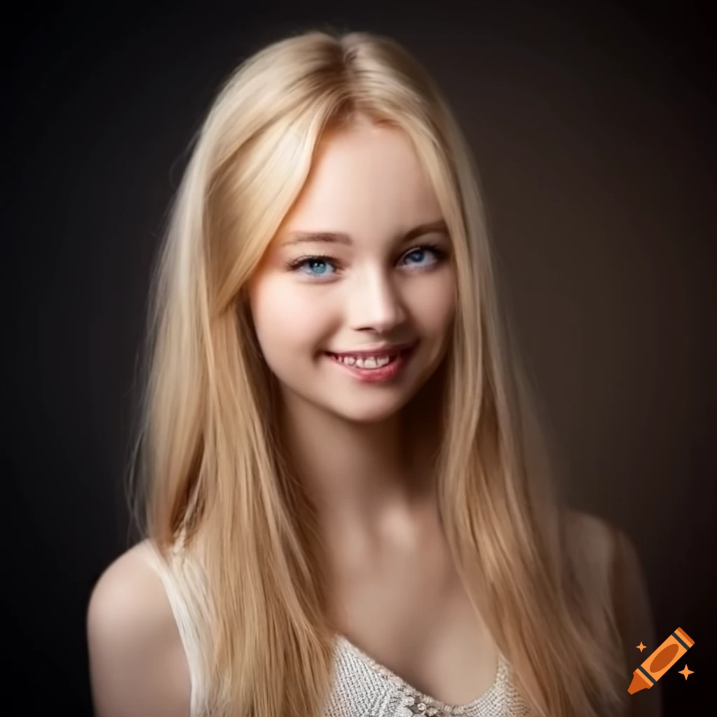 Smiling young woman with blonde hair and blue eyes