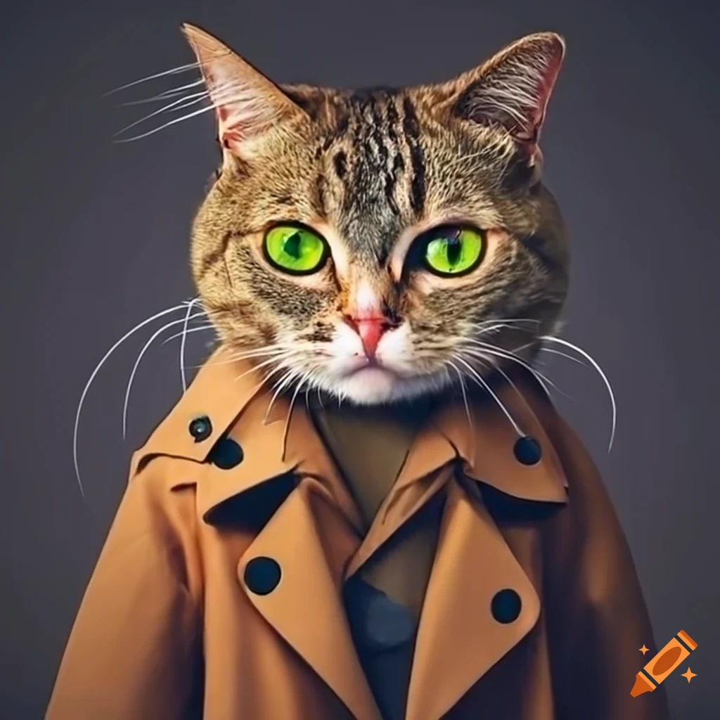 Cat wearing trench coat