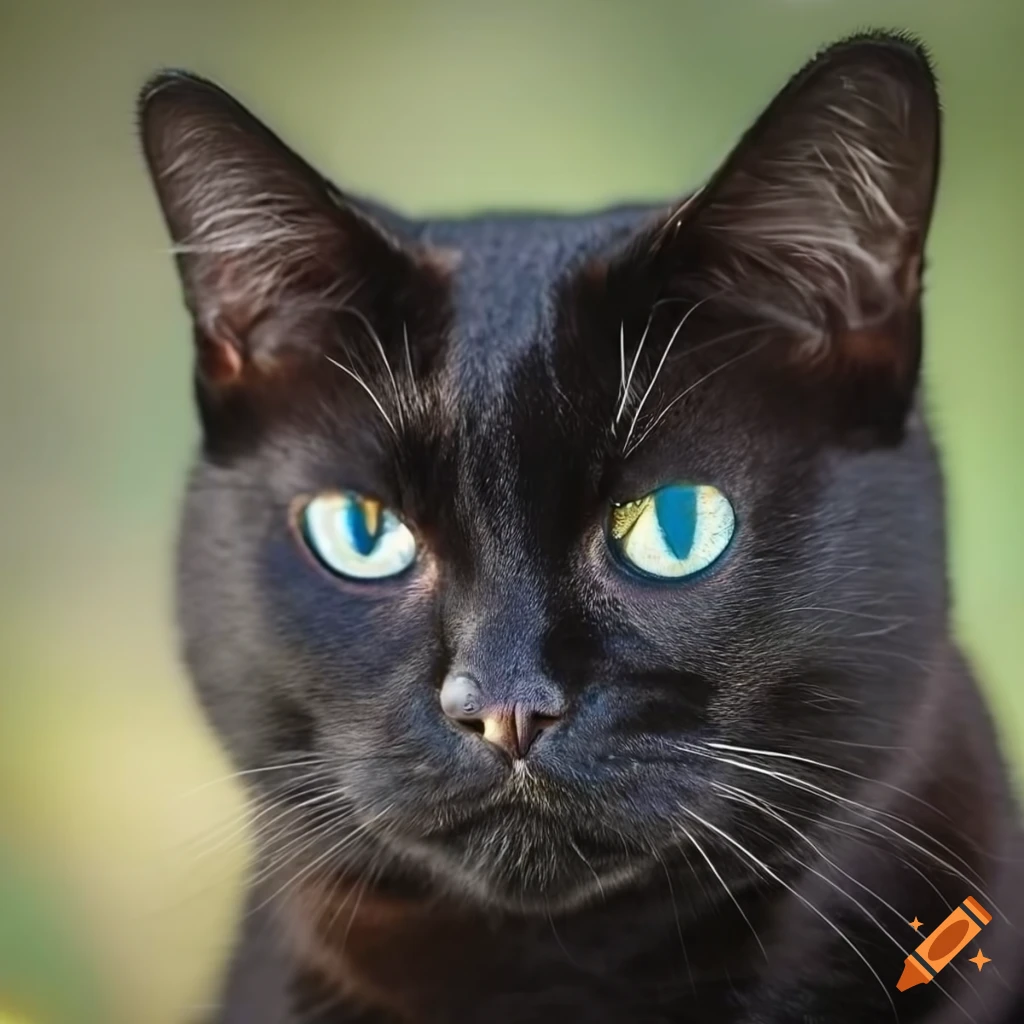 A photorealistic black cat with shiny eyes and shiny all black fur