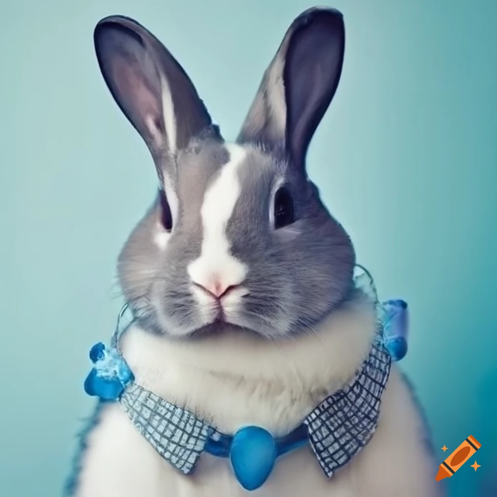 Cute stained glass blue-gray and white rabbit