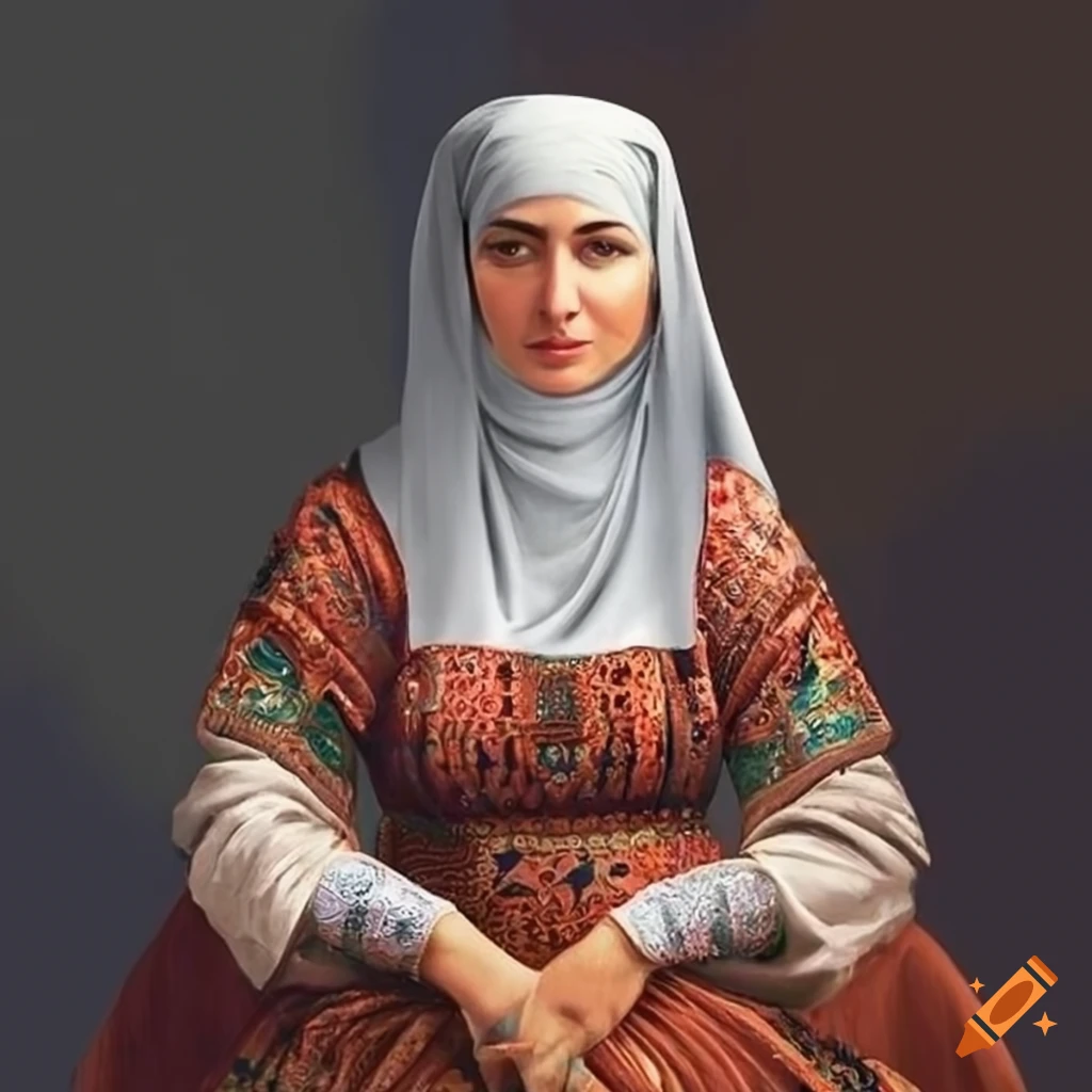 Leonardo da vinci style portrait of a muslim woman in a folk dress on ...