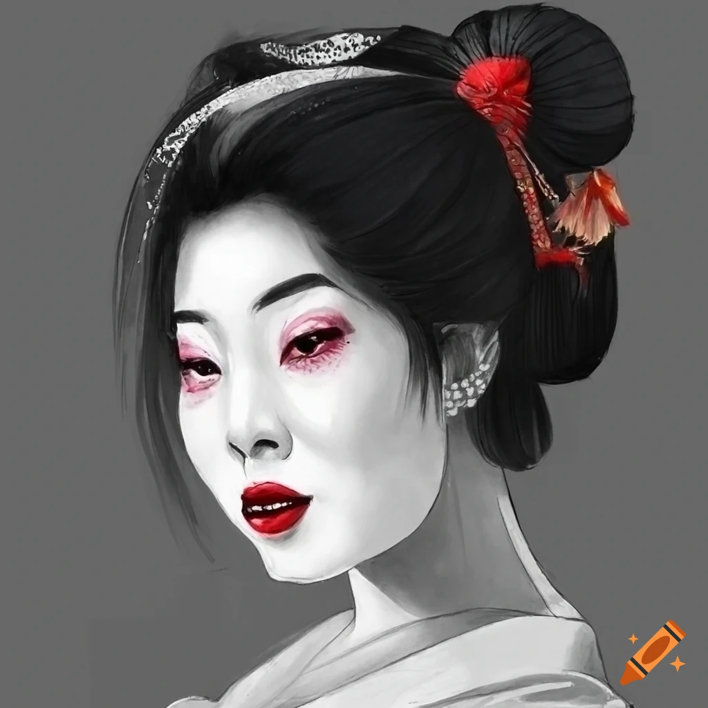Detailed pencil drawing of a geisha on Craiyon