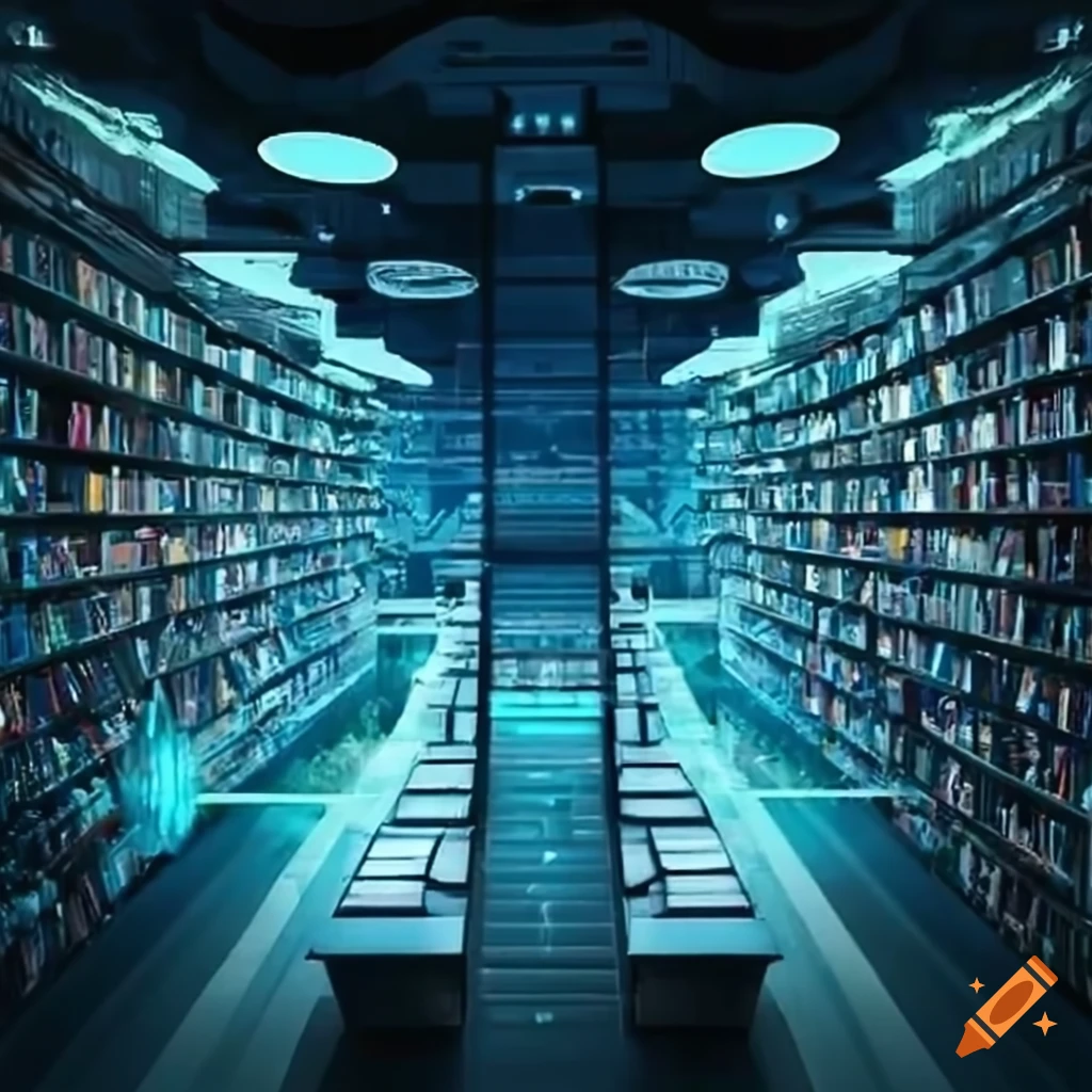 Futuristic library with technology