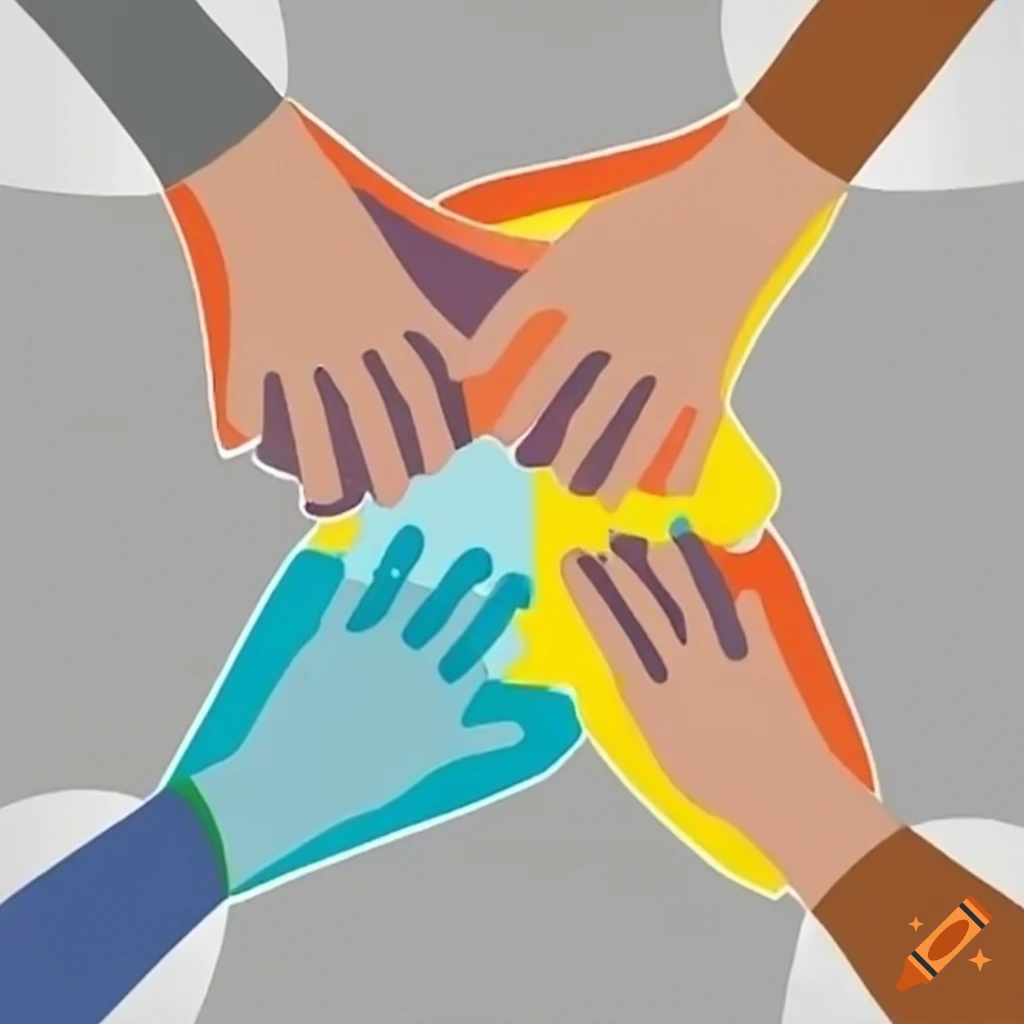 Five hands that symbolize unity and togetherness on Craiyon