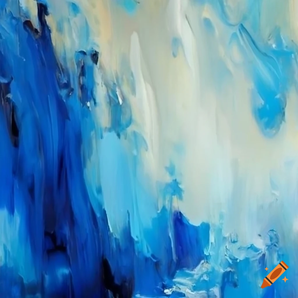 Abstract oil painting with blue and white tones