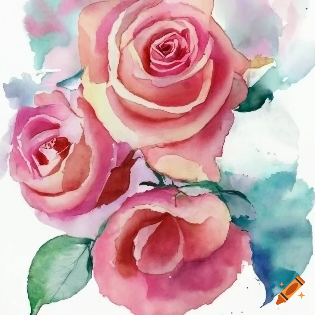 Watercolor Painting of a beautiful white pink rose - Watercolor