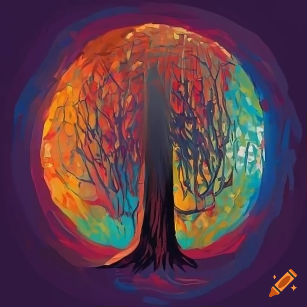 Cedar tree but composed of circles and lines with cyber elements as