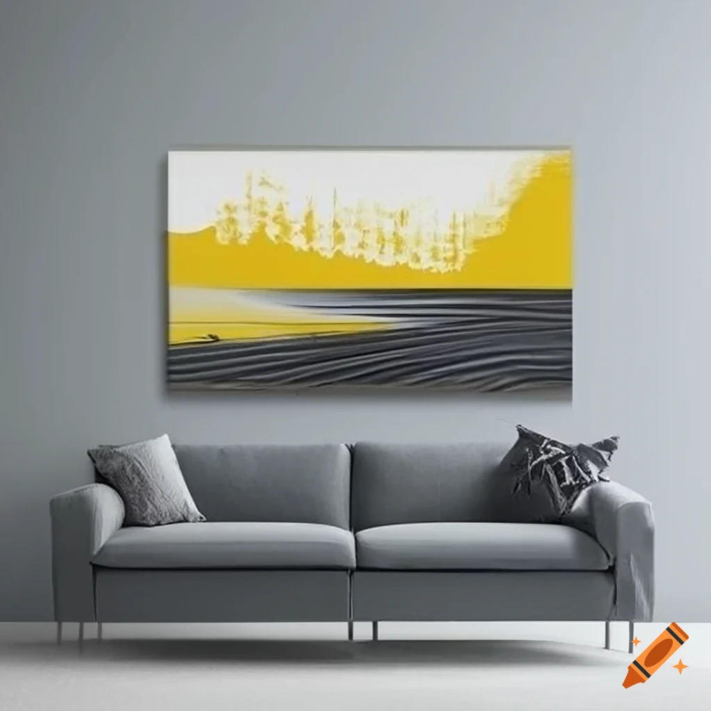 Grand tableau abstrait moderne gris jaune pour salon / salle à